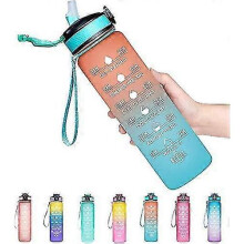 (Orange green) Water Bottle With Time Marker 1l Leakproof With Straw And Filter Tritan Bpa Free