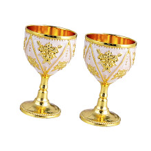 Set of 2 30ml Metal Embossed Goblet Drinking Cups-golden white