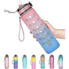 (Orange blue) Water Bottle With Time Marker 1l Leakproof With Straw And Filter Tritan Bpa Free