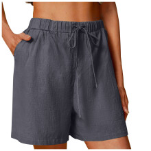 Women's Linen Bermuda Shorts Casual Wide Leg Mid Length