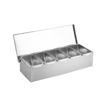 BOOYOU Stainless Steel Spice Box Spice Container BoxRack Holder Outdoor Cooking Camping Household 5‑Grid Portable Salt Pepper