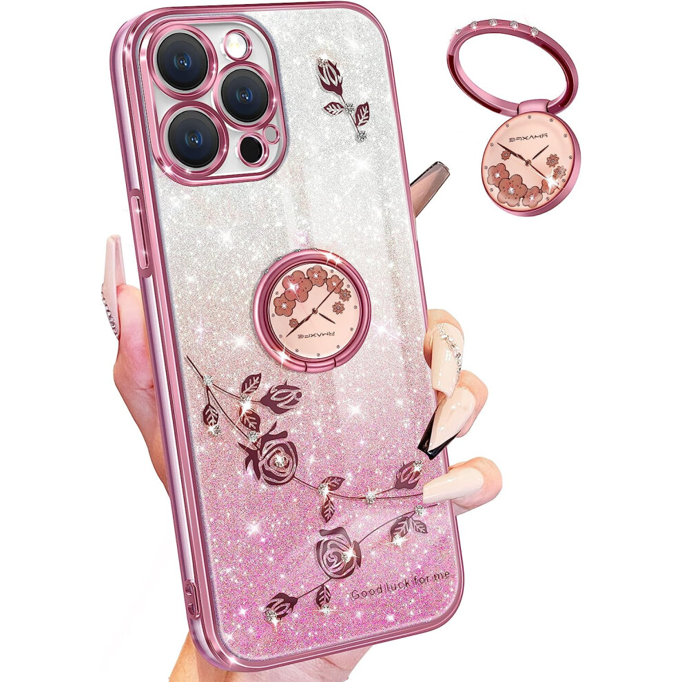 Glitter Sparkly Iphone 13 Pro Max Case For Women & Girls Â Floral Design, Ring Holder, Bling Shiny Cover For 6.7" (Compatible With Iphone 13 Pro 9028731052687