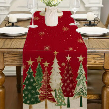 Linen Table Runner Christmas Thanksgiving Decorations Fade Resistant Washable Secure Stitching Festive Decor Protects Table 70.9in Red