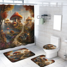 Mushroom Forest Bathroom Set: Shower Curtain, Rugs, Toilet Cover & Mat – Fantasy Fairy Tale Decor, 72x72"
