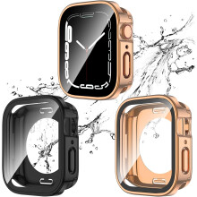 XiHAMA 2-Pack 2-in-1 Waterproof Case Compatible with Apple Watch SE, SE 6, 5, 4 – PC Bumper + Tempered Glass, 360 Protection