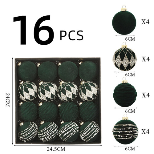 16 Pack Brown Flocked Christmas Ornaments 2.36 in