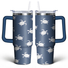 Cute Sea Turtle 30 oz Tumbler with Handle, Lid & Straw – Stainless Steel, Double-Walled Vacuum Insulated – Compatible with Anniversary, Wedding,