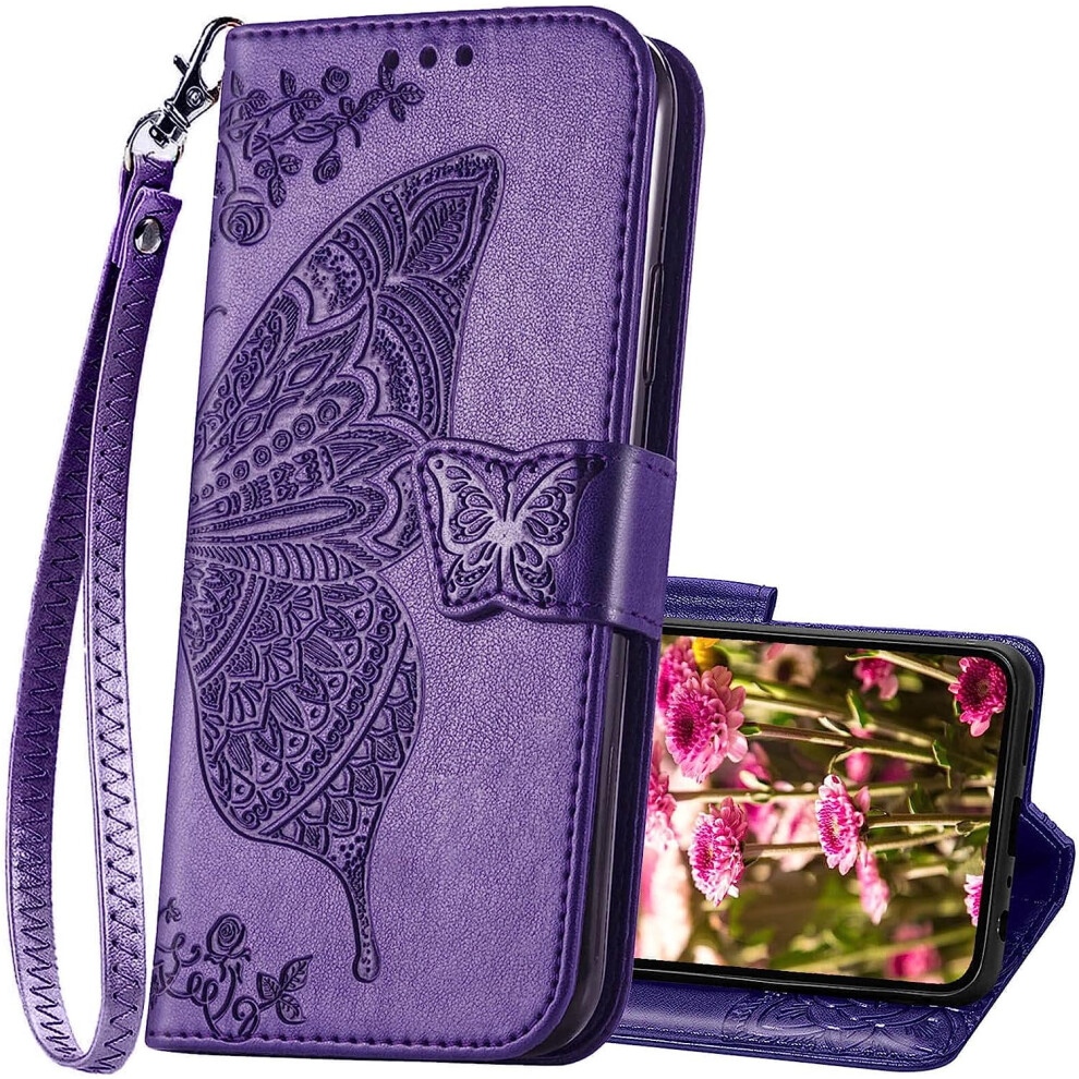 Butterfly-Embossed Pu Leather Wallet Case For Samsung Galaxy A54 5G Â Flip Folio With Stand, Card Slots & Wrist Strap Purple 9479868994706