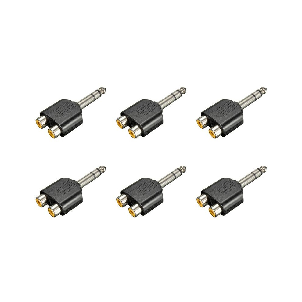 6Pcs 6.35Mm 1/4 Inch Male Stereo To 2 Dual Rca Female Y Splitter Audio Adapter Converter Black 6032345775712