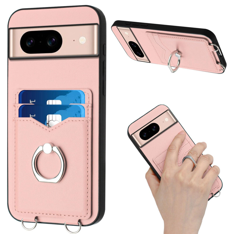 Case For Google Pixel 9A With BuiltâIn Ring Holder, Card Slot Wallet Design, Slim Protective Cover Pink 9092120210903