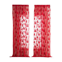 Christmas Lace Curtains, 2 Panels, Green 55"x39", Sheer Tree Weave with Embroidery, Rod Pocket, Farmhouse Holiday Decor