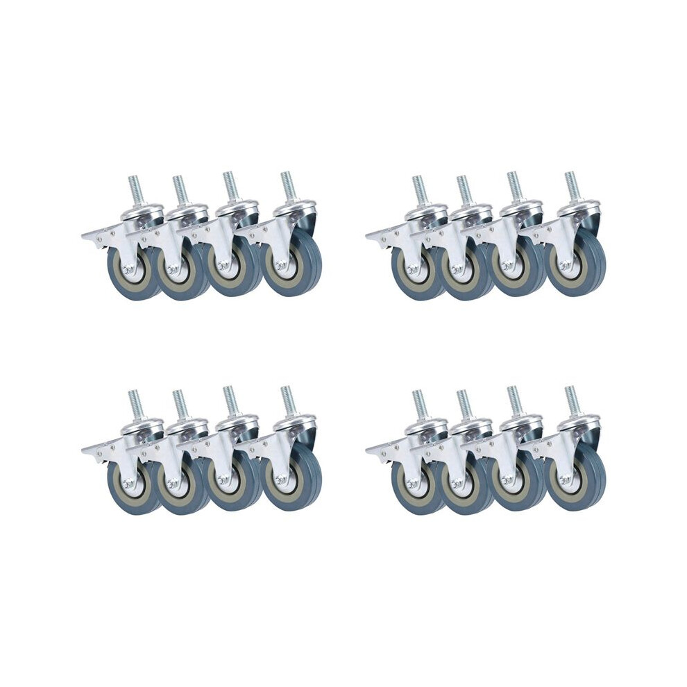 Heavy Duty 75Mm Swivel Castor With Brake Trolley Casters Wheels For Furniture, Set Of 16 6031141145279