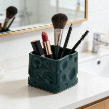 Keramik-Käsevorratsdose, Schreibtisch-Organizer für Stifte und Kosmetikartikel, dekorativer Stiftehalter und Make-up-Pinselständer, Armeegrün