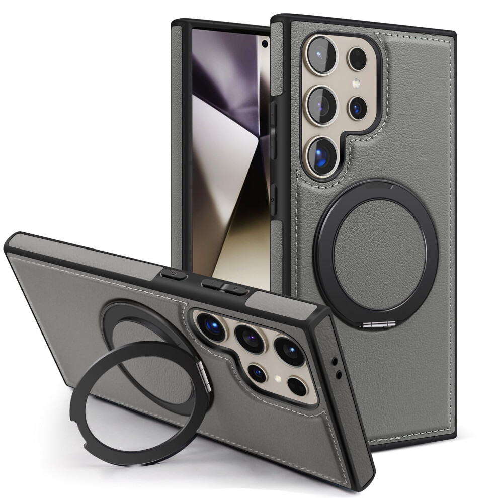 Pu Leather Case For Samsung Galaxy S24 Ultra Â Magnetic, Magsafe-Compatible Ring & Kickstand, Grey 9479868055698