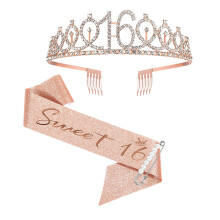 16th Birthday Sash Set for Women – Pearl Brooch & Strap, 3-Piece Party Favor (Compatible with 16th Birthday Themes)