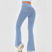 Flare Jeans til kvinder Strechy Bell Bottom Pull On Jeans Højtaljede Bootcut-bukser med mavekontrol og lommer Lyseblå M