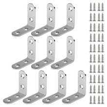 (10pcs 40mm, Silver) 90 Degree L-Shape Bracket Corner Brace Set, Stainless Steel Corner Brackets for Shelves Wood Furniture Cabinet Table Drawer