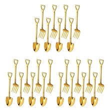24 PeçAs Pá Colher Garfo Pá Colher de Café Punho Pá Colher Sobremesa Colher Sorvete Pá Forma Garfo (Ouro)