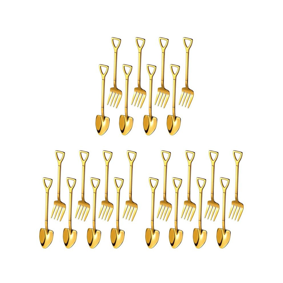 24 Pieces Shovel Spoon Fork Shovel Coffee Spoon Shovel Handle Dessert Spoon Ice Cream Spoon Shovel Shape Fork (Gold) 6032404882764