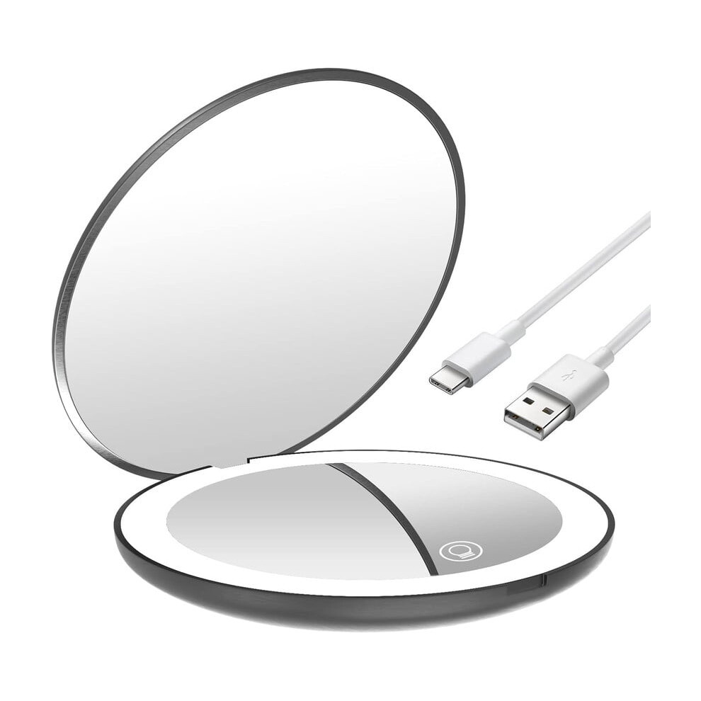 Lighted Compact Mirror, Rechargeable 1X/10X Magnifying LED Makeup Mirror, Dimmable Daylight, Portable for Handbag
