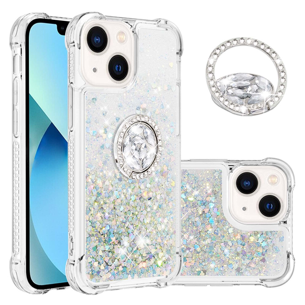Liquid Glitter Case With Diamond Ring Kickstand, Sparkly Quicksand Shockproof Cover For Iphone 14 Women Girls 9771547578567
