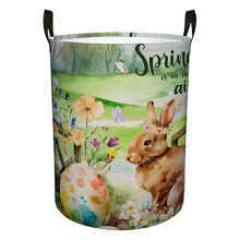 Rabbit Floral Laundry Basket, Oxford Cloth Collapsible Hamper with Bunny & Flower Print, 13.4x16.5", for Bedroom/Bathroom/Dorm Decor