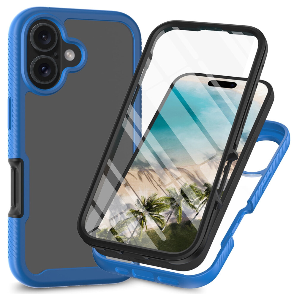 Compatible With Iphone 16 Case: Clear Rugged Dual-Layer (Tpu + Hard Back), 360 Shockproof, Military-Grade, Anti-Scratch, Dark Blue 9479868429543