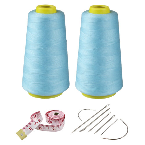 2 Spools Sky Blue Polyester Sewing Thread, 3000 Yds Each, 40s/2 All-Purpose for Machine & Hand Sewing