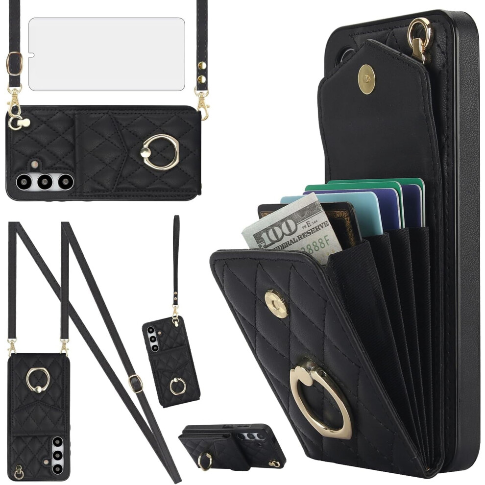 Galaxy S24 5G Phone Case With Wallet, Tempered Glass, Wrist Strap, Ring, Rfid-Blocking Card Holder Â Compatible With Galaxy S24 5G 9365509209004