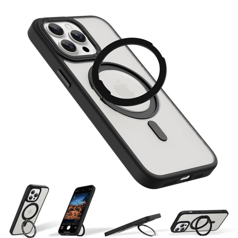 Case For Iphone 14 Pro Max With 360 Magnetic Kickstand, Magsafe Compatible, Slim Translucent Matte Military Grade Shockproof Design, Black 9771547579137