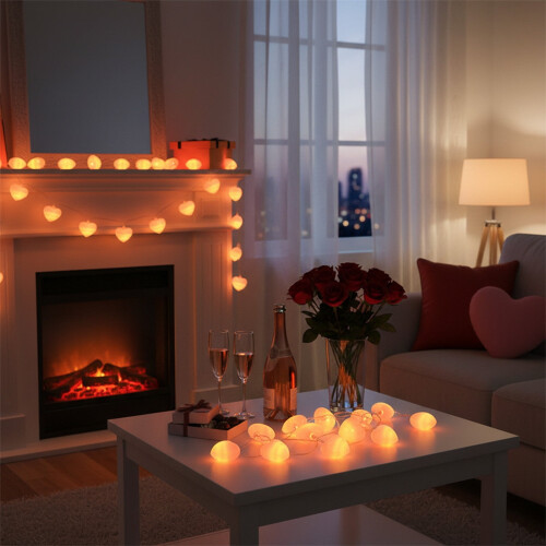 Pinke Herz-LED-Lichterkette 6 Meter