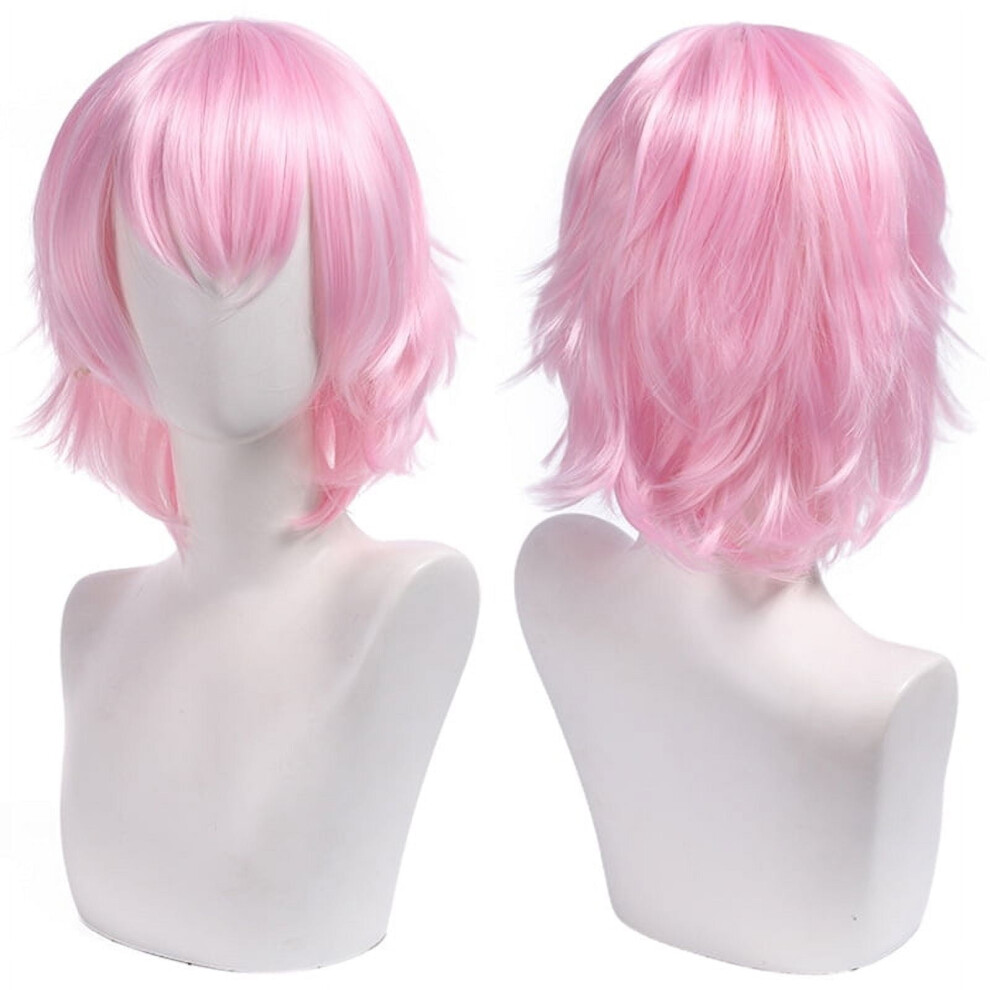 Unisex Pink Short Anime-Style Cosplay Wig, Fluffy Layered Heat-Resistant Synthetic Hair, With Bangs, Ideal For Costume Parties, Prom & Themed Eventsï¼
