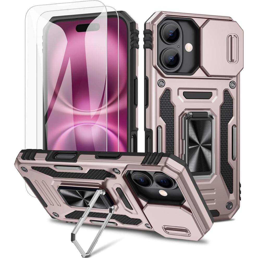 Iphone 15 Case (6.1") Â Slide Camera Cover, Rotating Kickstand Ring & Front Glass Screen Protector Â Compatible With Iphone 15 9365509209479