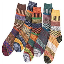 Paar Herbst-Winter-Socken im nordischen Stil, dick gestrickt, in zwei Richtungen strickbar, farbenfrohes Muster (5-Farben-Mix)