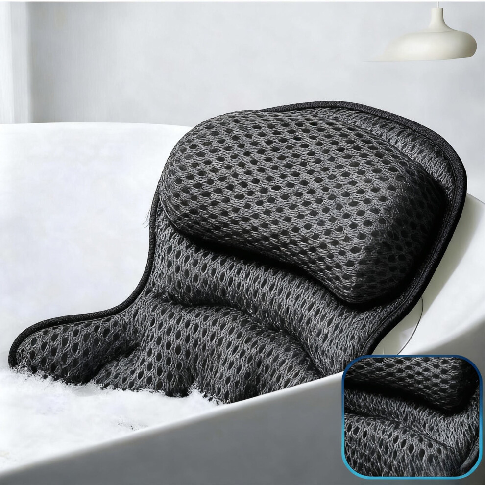 Dark/Gray 4D Mesh Bathtub Pillow With Suction Cups,Neck/Head/Back Support