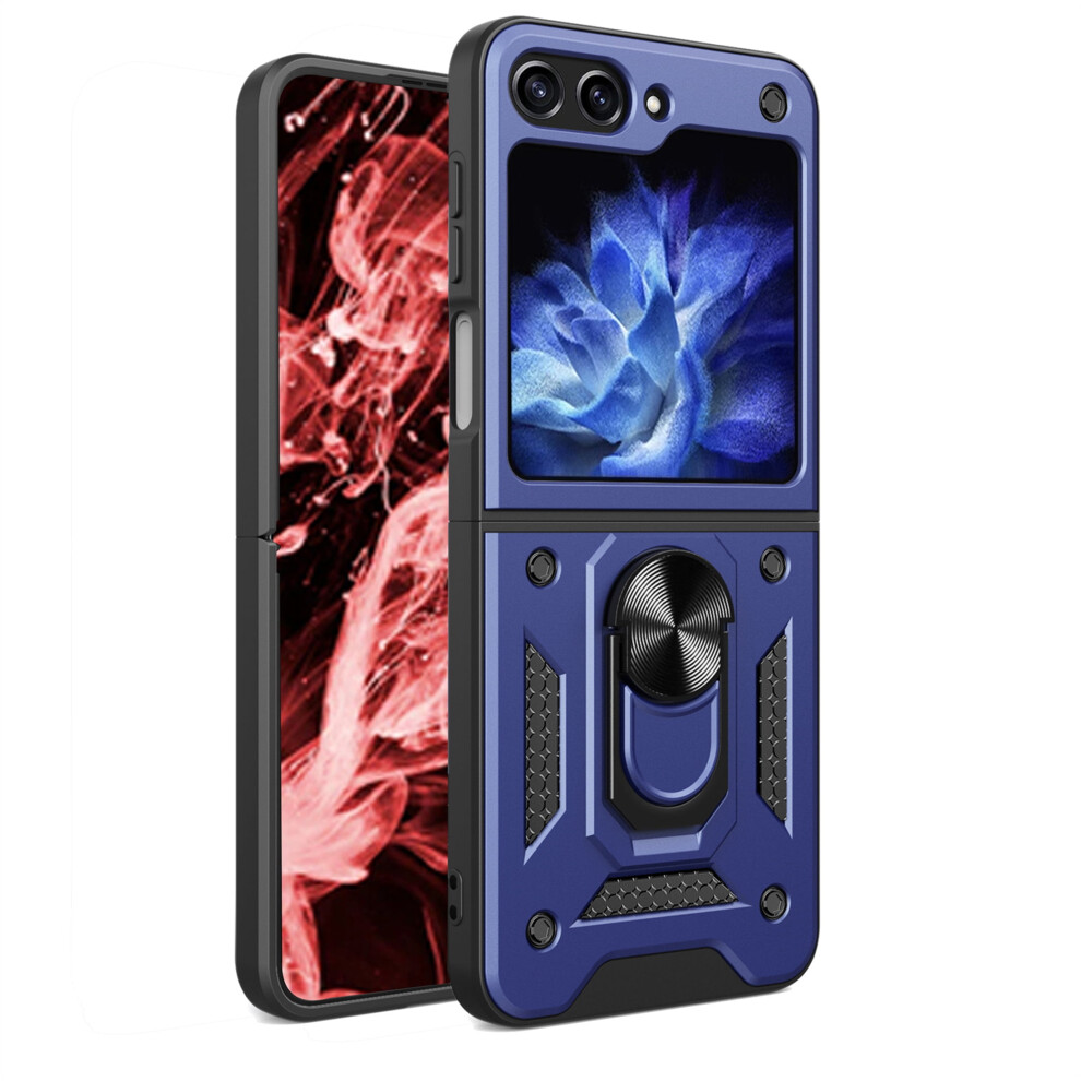 Military Grade Drop-Proof Case With Ring Kickstand For Compatible With Samsung Galaxy Z Flip5 – Sj Blue 9365509209677
