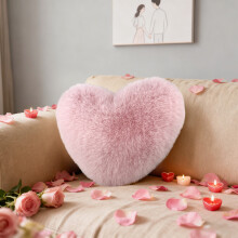 Imitation Fur Heart-Shaped Sofa Cushion And Lumbar Pillow, Long Hair Plush Waist Support For Wedding, Bedroom, Or As A Cute Decorative Gift