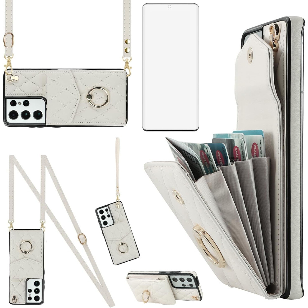 Galaxy S21 Ultra 5G Phone Case With Wallet, Tempered Glass, Wrist Strap, Rfid Card Holder Â Compatible With S21 Ultra 5G 9365509209776