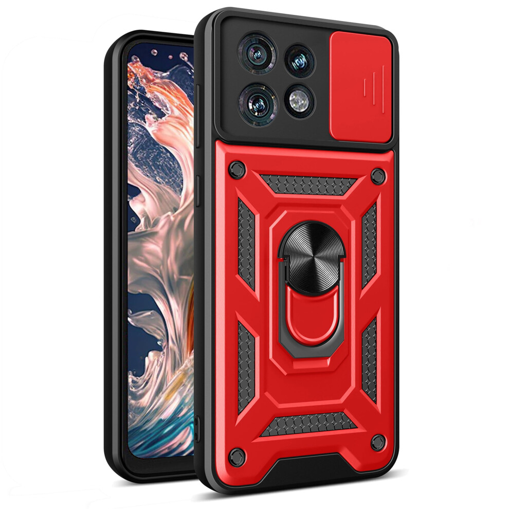 Motorola Edge 40 Pro Case With Slide Camera Cover, Military-Grade Drop Protection & Ring Kickstand – Sj Red 9365509210024
