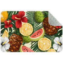 Cute Palm Tree and Tropical Fruits Small Area Rug, Non-Slip Door Mat Indoor Floor Mat, Washable Kitchen Rug Entrance DMat for Bedroom Living Room