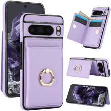 for Google Pixel 8 Pro Wallet Phone Case, Leather Case with Credit Card Holder and 360 Rotation Ring Stand, RFID Block Flip Leather Shockproof Cover