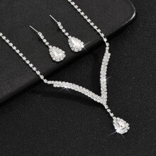 Bridal Wedding Jewelry Set Silver Rhinestone Necklace Earrings Sets Formal Costume Jewelry for Women and Brides