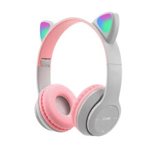 Căști Bluetooth cu urechi de pisică, căști wireless pliabile over-ear, lumină LED și microfon încorporat pentru copii și adolescenți
