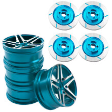 RC Drift Wheels 1/10 Scale Aluminum Rims with 12mm Hex Hub, Durable Metal Build and Brake Disc Style