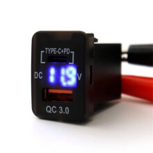 Adaptateur de charge USB-C + PD QC3.0 avec voltmètre numérique LED pour Toyota Camry et Corolla