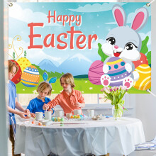 Easter Backdrops for Photography Hanging Easter Banner Spring Colorful Eggs Fence Grass Wall Decor Photography Background Party Decoration 5.93.8ft