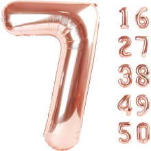 Rose Gold Number 7 Balloons, 40 Inch Giant Foil Mylar Balloons, Compatible with Helium, for 70th Birthday, Anniversary & Party Decor