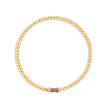 Gold Birthstone Bracelet for Women – 18K Gold Plated Stretch Beaded CZ Bracelet, Compatible with Feb Birthstone, Birthday/Christmas/Valentine’s