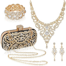 stk. pung med rhinstensmykker, aftenclutch, bling krystalhalskæde, dingleøreringe, armbånd, tilbehør