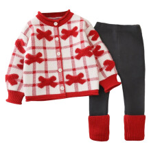 Piger strikket cardigan og leggings sæt rund hals sweater og leggings kombination efterår/vinter kollektion